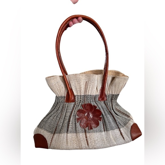 Jute basket weave leather summer floral purse - Picture 1 of 4